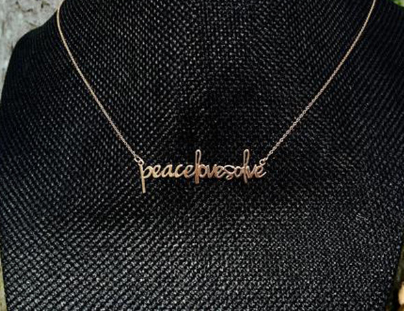 Inspire. peace love solve name necklace